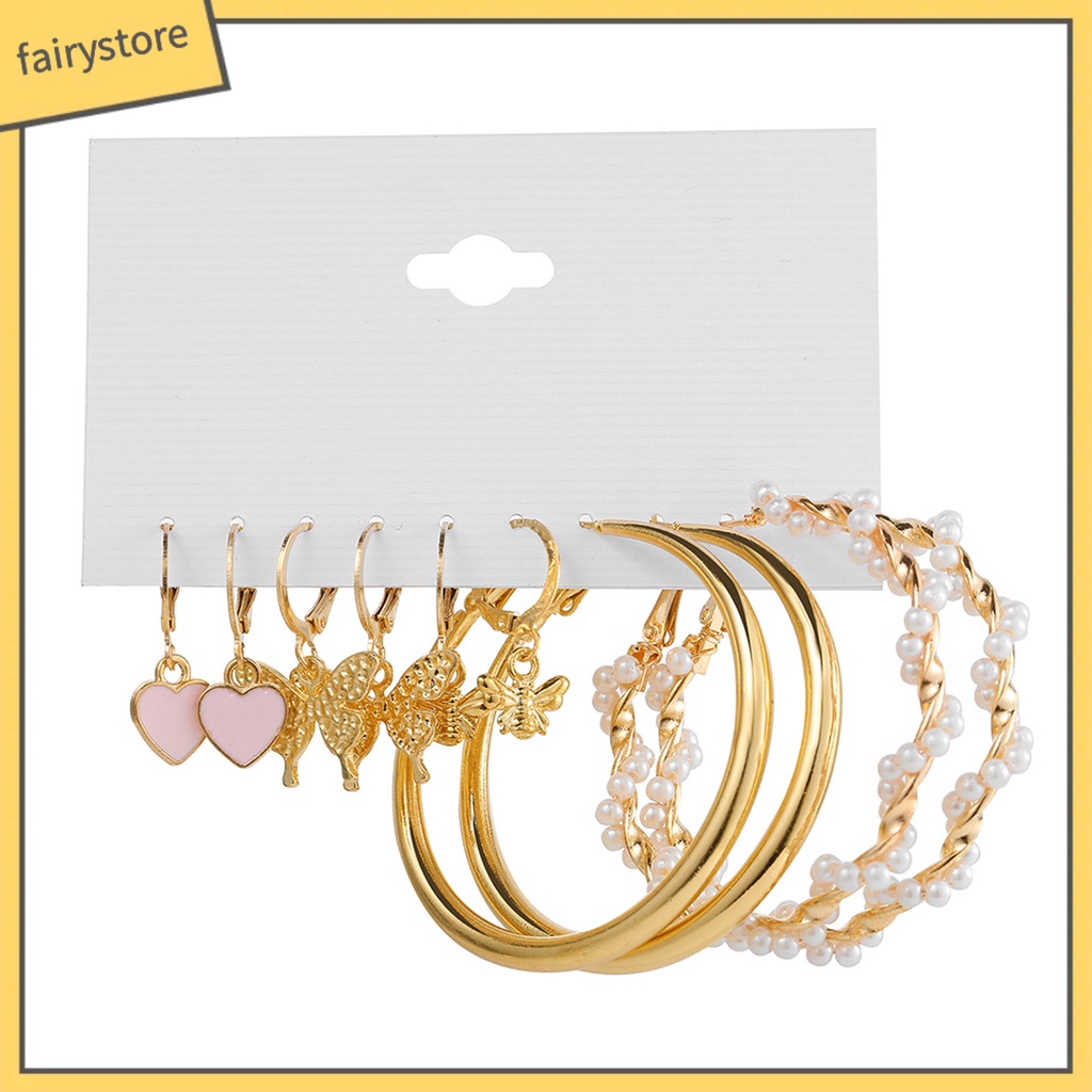 [FRO] Set 5 Đôi Bông Tai Dạng Vòng Hình Học Trang Trí Mắt Bằng Acrylic Tinh Tế Chống Dị Ứng Trang Sức Thời Trang Cho Nữ