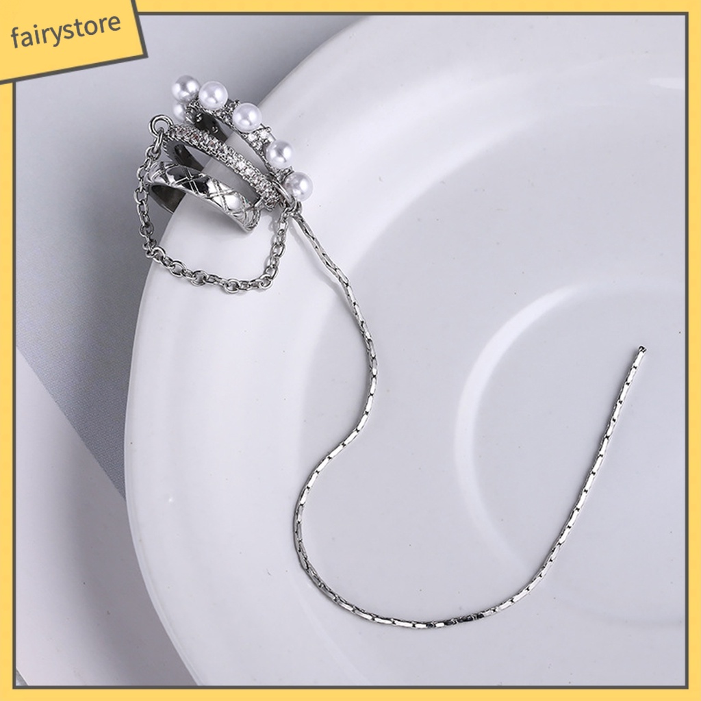 [FRO] 1 Khuyên Tai Dạng Kẹp Ba Lớp Đính Đá Ngọc Trai Nhân Tạo Phong Cách Pháp Thích Hợp Cho Tiệc Cưới