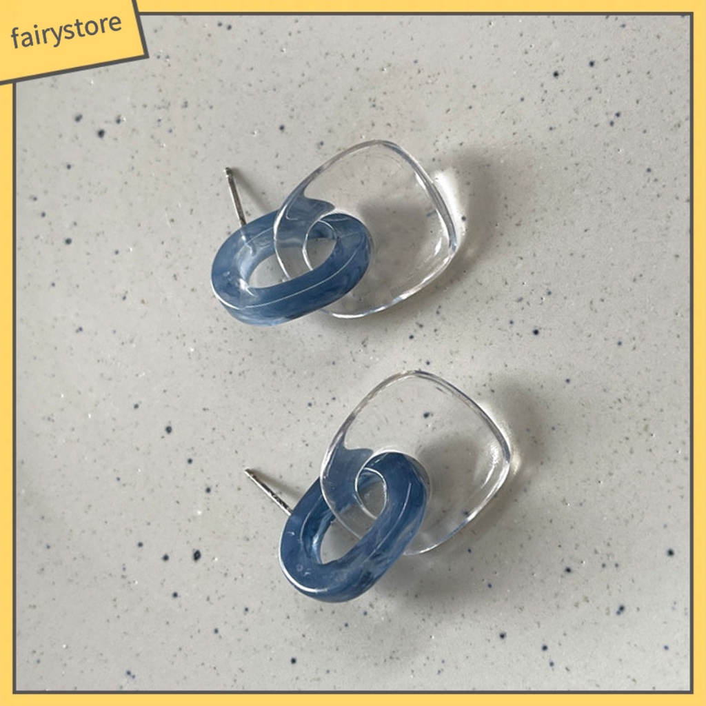 1 Đôi Bông Tai Hình Vuông Acrylic Màu Xanh Dương Tinh Tế