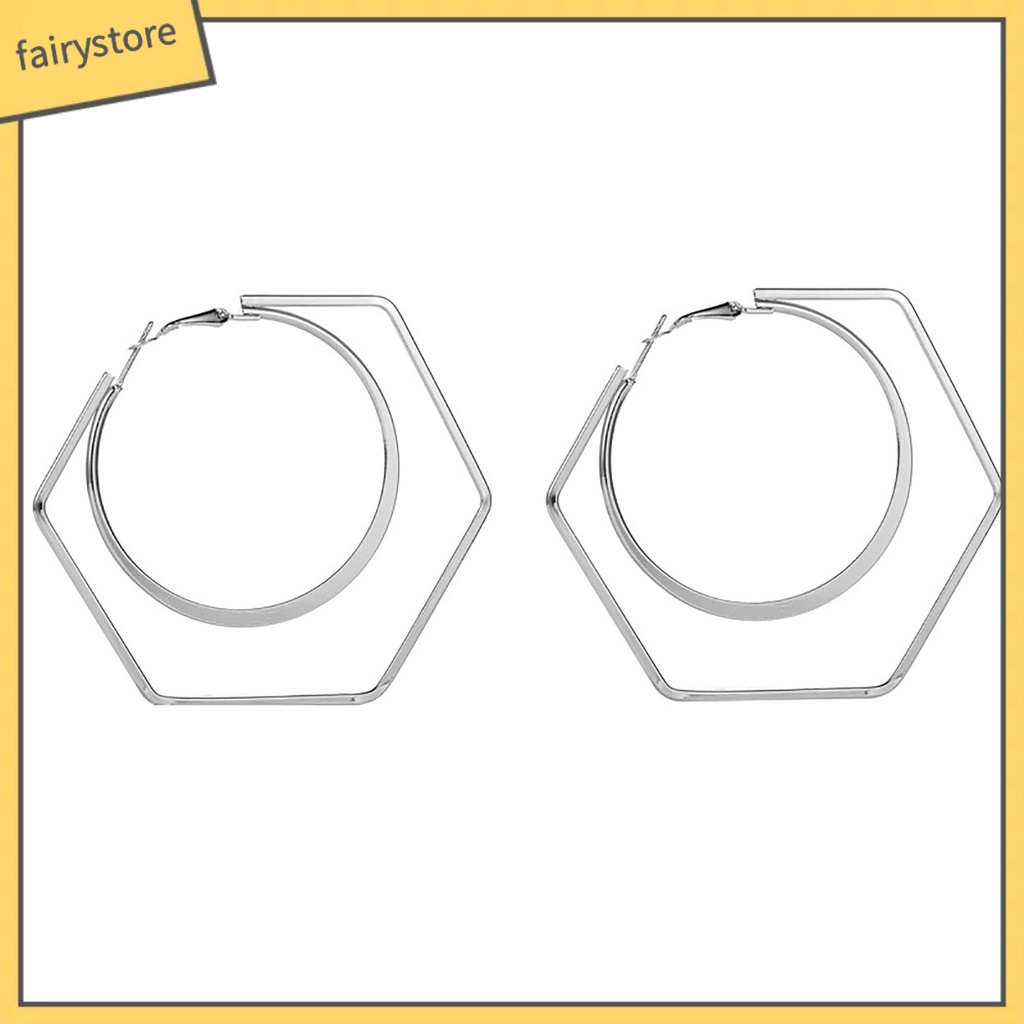 1 Đôi Bông Tai Hình Lục Giác / Tròn Lớn Độc Đáo Thời Trang Cho Nữ