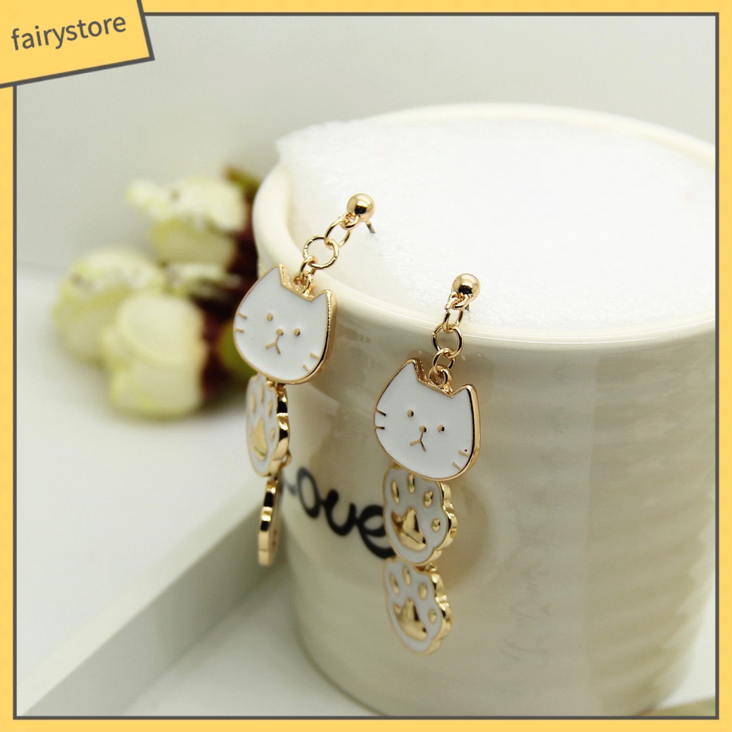 1 Đôi Bông Tai Hình Mèo Bằng Thép Không Gỉ Dễ Thương Dành Cho Nữ