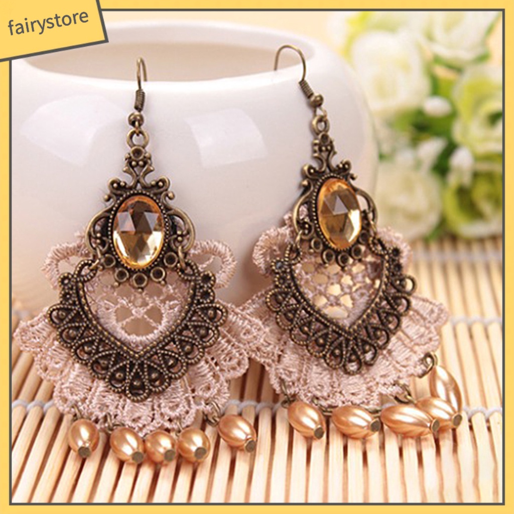 1 Đôi Bông Tai Ren Rỗng Đính Đá Tua Rua Phong Cách Halloween