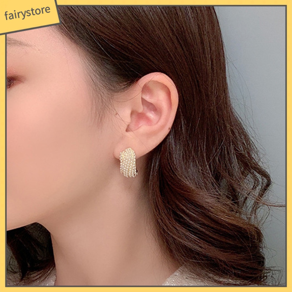 1 Đôi Bông Tai Ngọc Trai Nhân Tạo Hình Chữ C Thời Trang Dành Cho Nữ