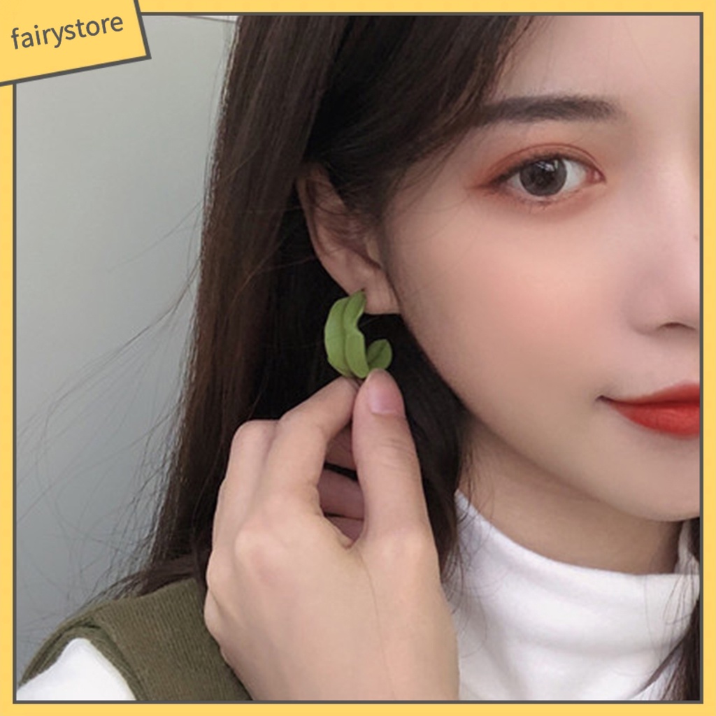 [FRO] Bông Tai Xỏ Hình Chữ C Màu Xanh Lá Tinh Tế Bắt Mắt Không Gây Dị Ứng Thời Trang Mùa Hè