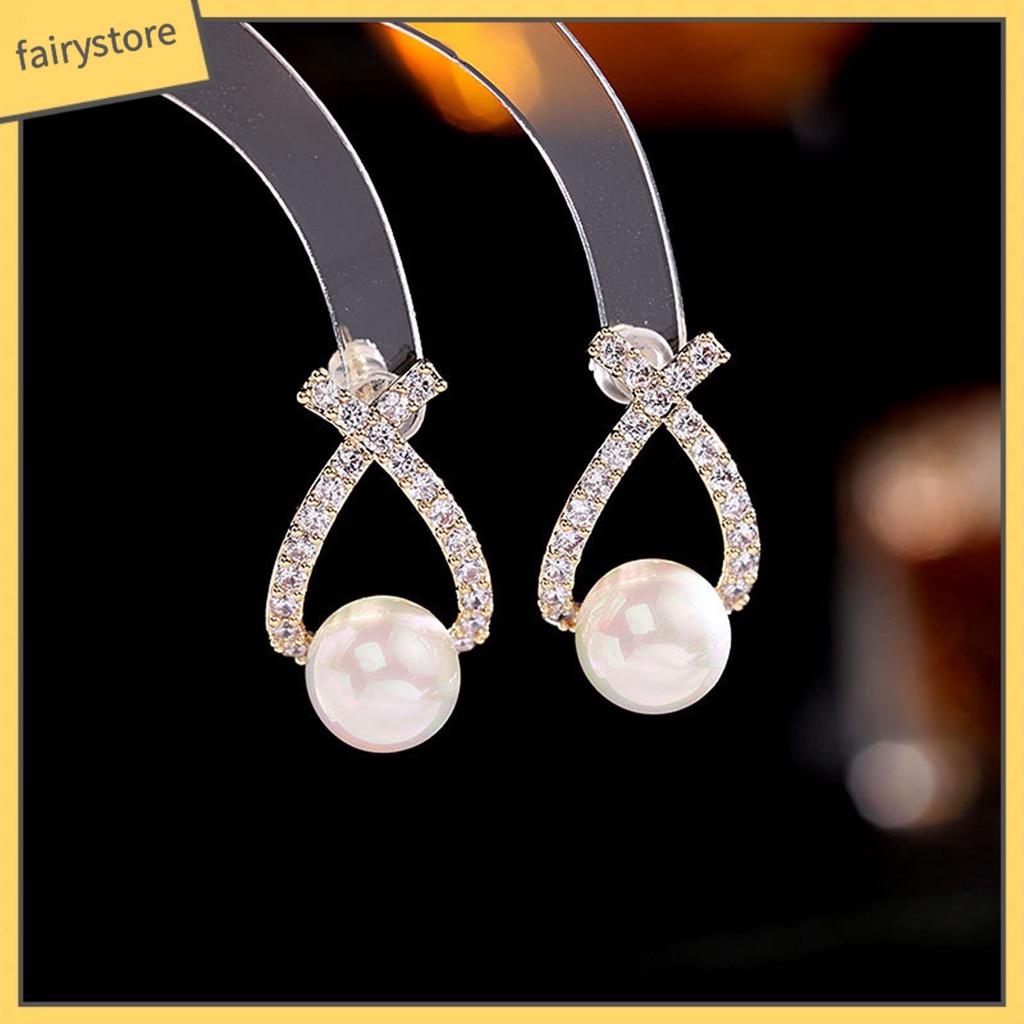 Bông Tai Hình Chữ Thập Đính Đá Trọng Lượng Nhẹ Lâu Trôi Dành Cho Nữ