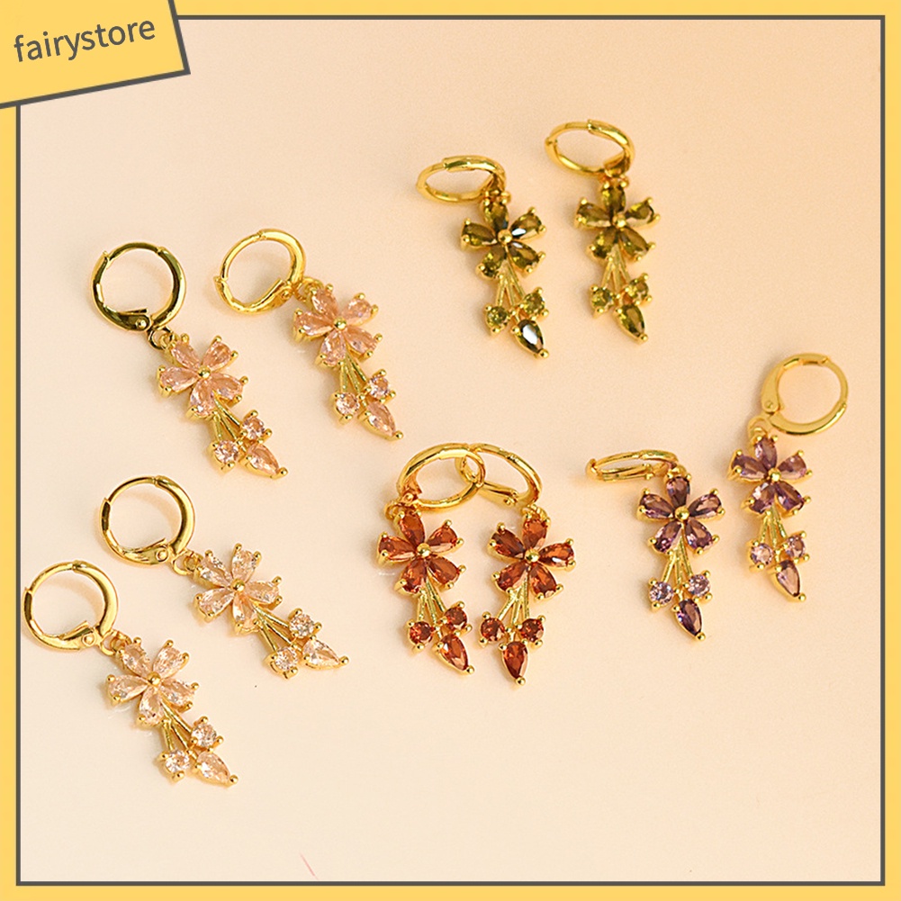 Bông Tai Hình Hoa Đính Đá Zircon Sang Trọng Cho Nữ