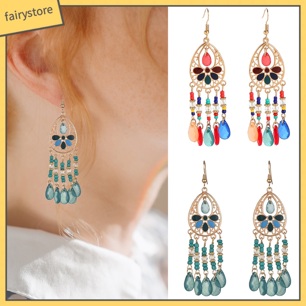 1 Đôi Bông Tai Móc Tua Rua Dáng Dài Phong Cách Bohemian Cổ Điển