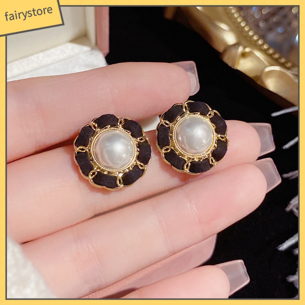 1 Đôi Bông Tai Hình Học Đính Ngọc Trai Nhân Tạo Mạ Điện Thanh Lịch Dành Cho Nữ