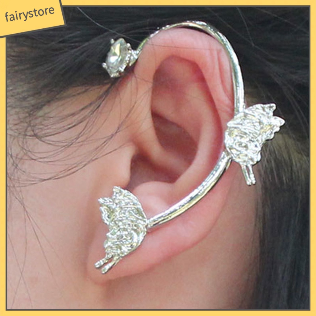 1 Khuyên Kẹp Vành Tai Hình Bướm Đính Đá Lấp Lánh Dễ Phối Đồ Thời Trang Cho Bạn Gái