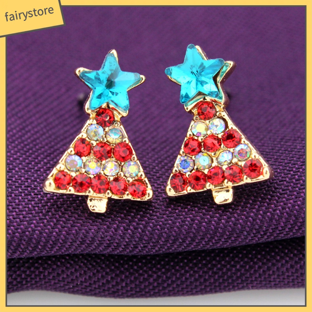 Bông Tai Hình Cây Thông Giáng Sinh Đính Đá Nhiều Màu Sắc Thời Trang