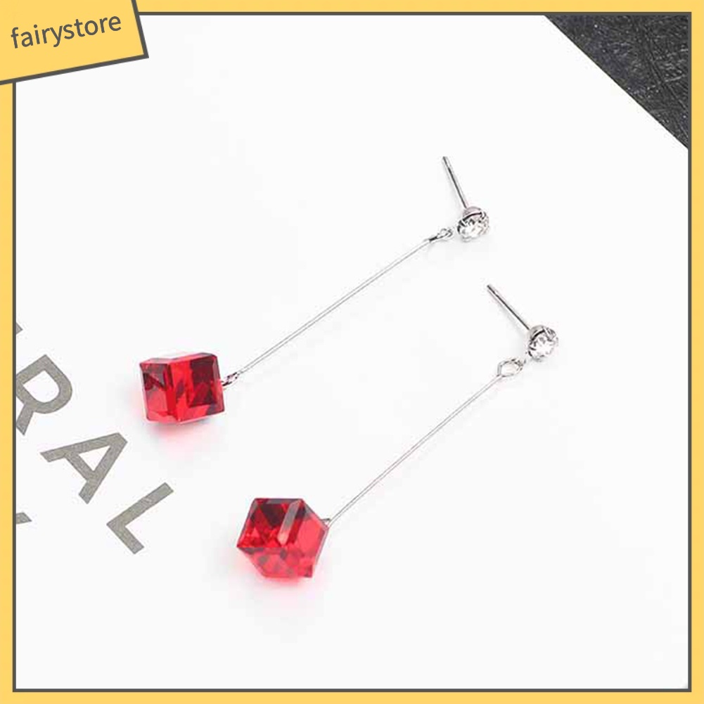 Bông Tai Hình Khối Trong Suốt Đính Đá Thời Trang Dành Cho Nữ