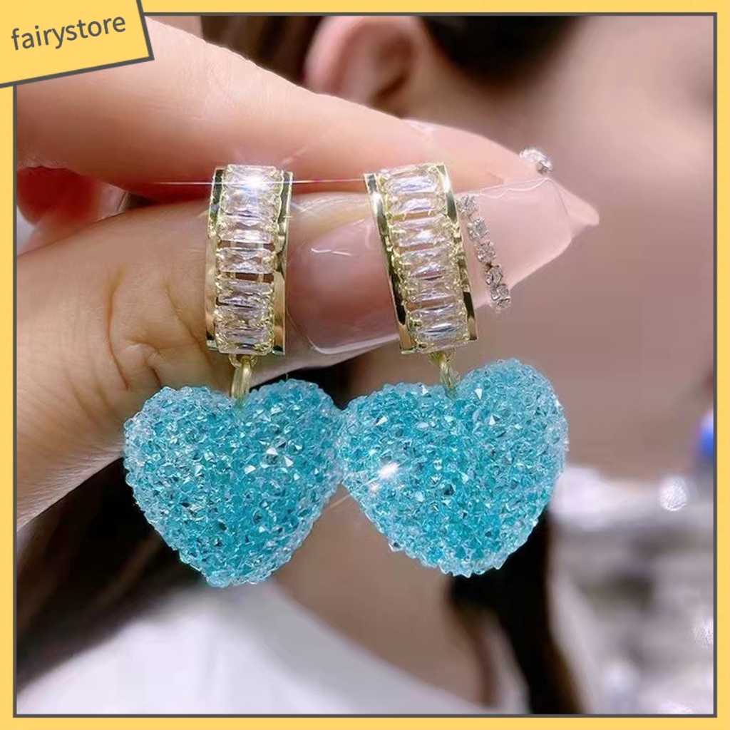 1 Đôi Bông Tai Hình Trái Tim Đính Đá Zircon Lấp Lánh Dành Cho Nữ