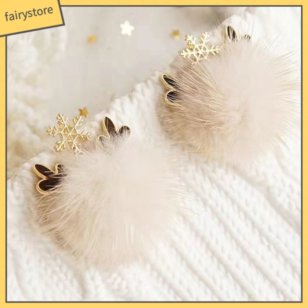 [FRO] 1 Đôi Bông Tai Thiết Kế Hình Học Dạng Tua Rua Bằng Lông Chồn Đính Sừng Hươu Cho Nữ