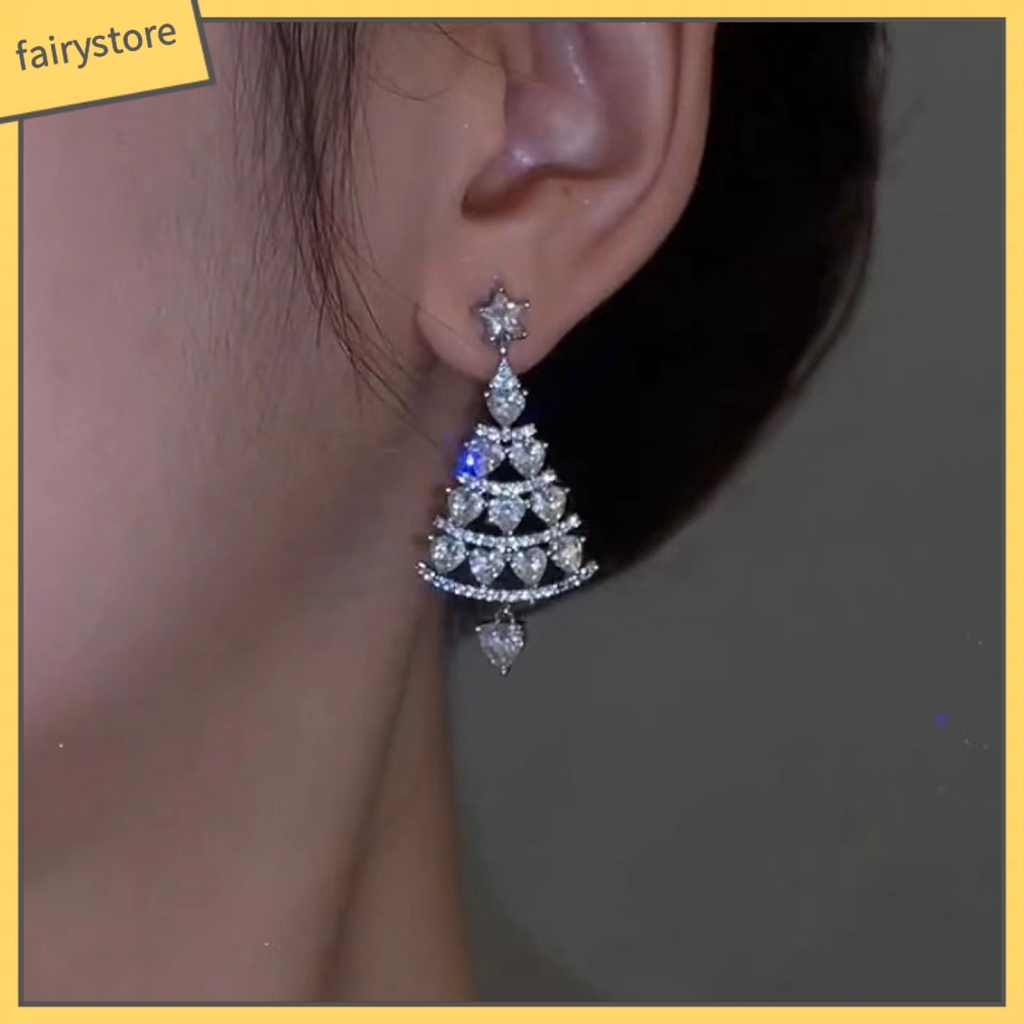 1 Đôi Bông Tai Hình Cây Thông Giáng Sinh Đính Đá Lấp Lánh Thời Trang Năm Mới Cho Nữ