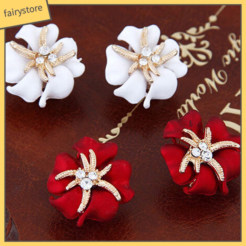 Bông Tai Hình Hoa / Sao Biển Đính Đá Lấp Lánh Thanh Lịch Dành Cho Cô Dâu