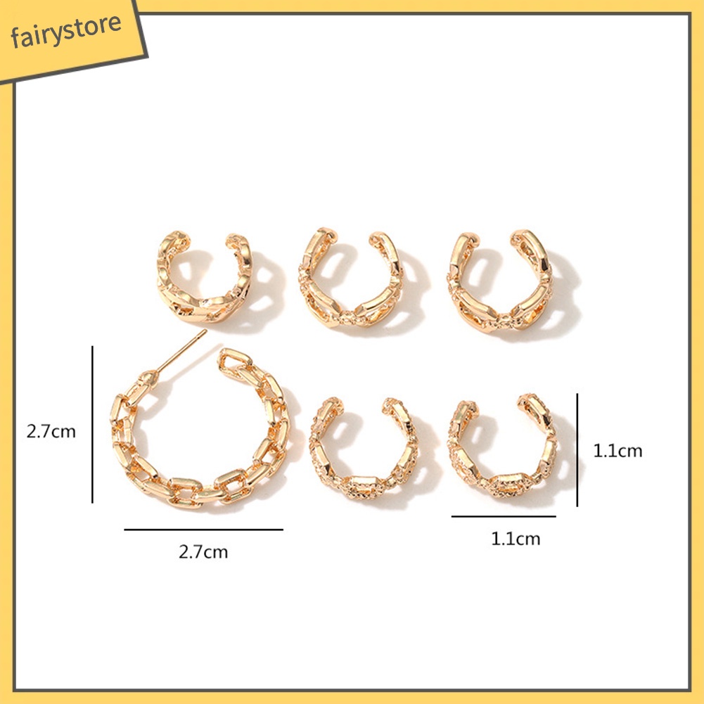 Set 6 Khuyên Tai Dây Xích Dáng Chữ C Phong Cách Punk Cá Tính Cho Nữ