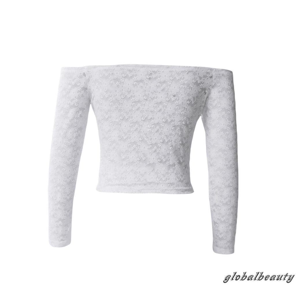 Áo Kiểu Trễ Vai Tay Dài Phối Ren Xuyên Thấu Thời Trang Mùa Thu Cho Nữ