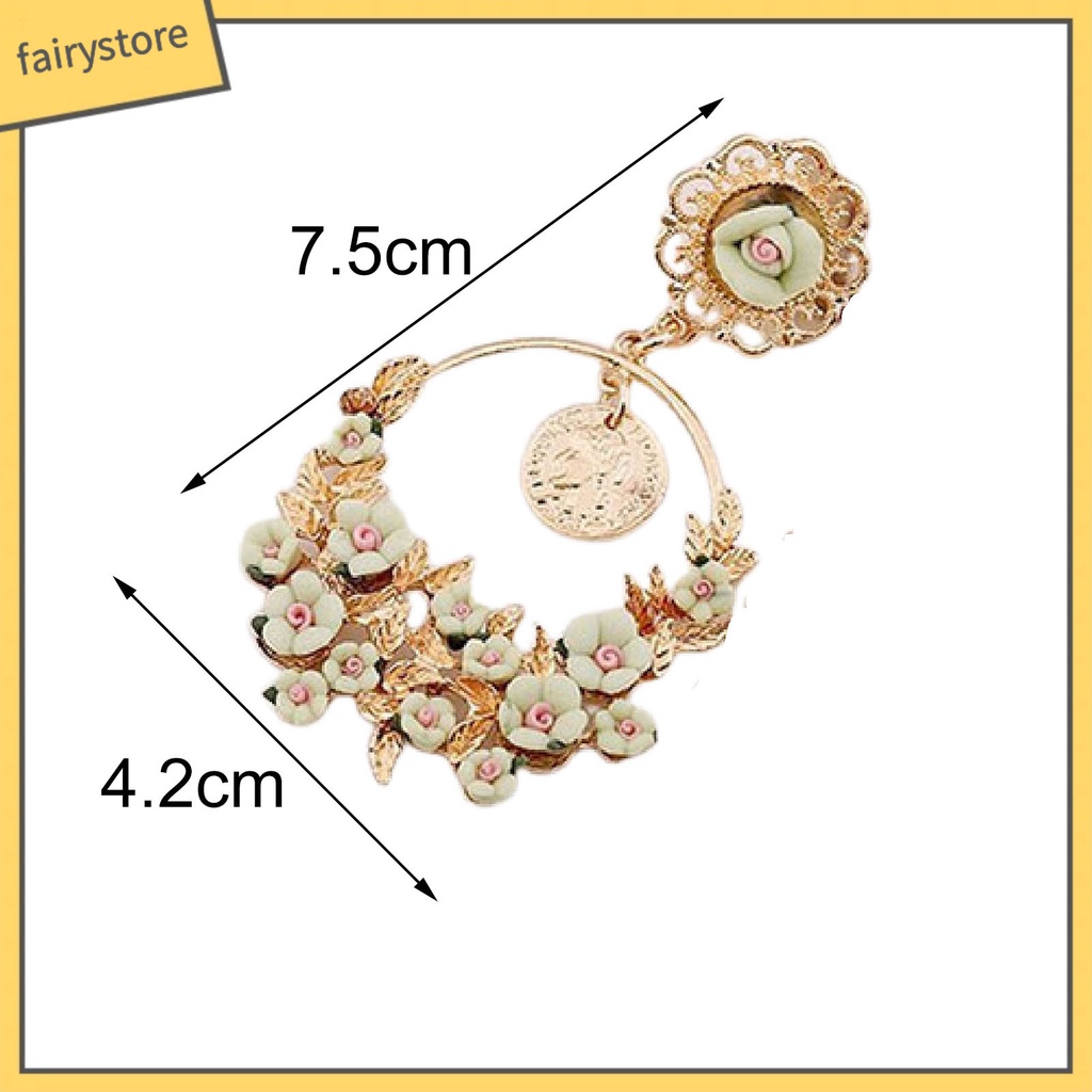 [FRO] Khuyên Tai Tròn Họa Tiết Hoa Thời Trang Dành Cho Nữ