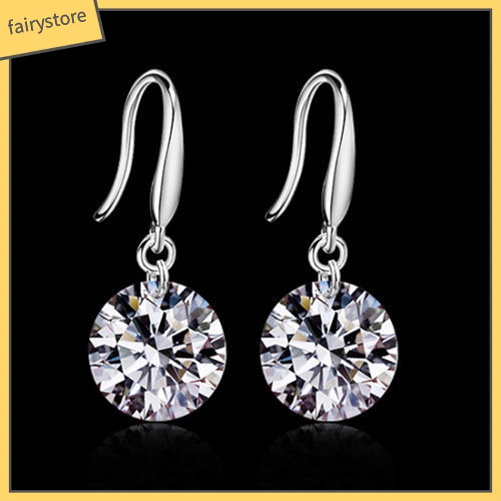 Khuyên Tai Tròn Mạ Bạc Đính Đá Zircon Thanh Lịch Thời Trang Cho Nữ