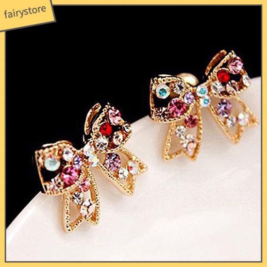 1 Đôi Bông Tai Hình Nơ Đính Đá Nhiều Màu Sắc Dành Cho Nữ