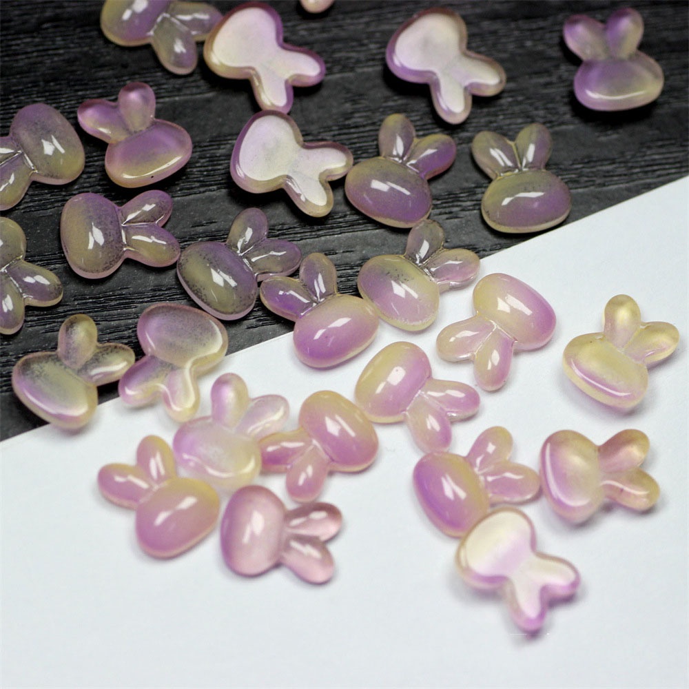 Set 50 Hạt Thủy Tinh Hình Tai Thỏ Dài 8x11mm Trang Trí Móng Tay / Tóc Cho Bé