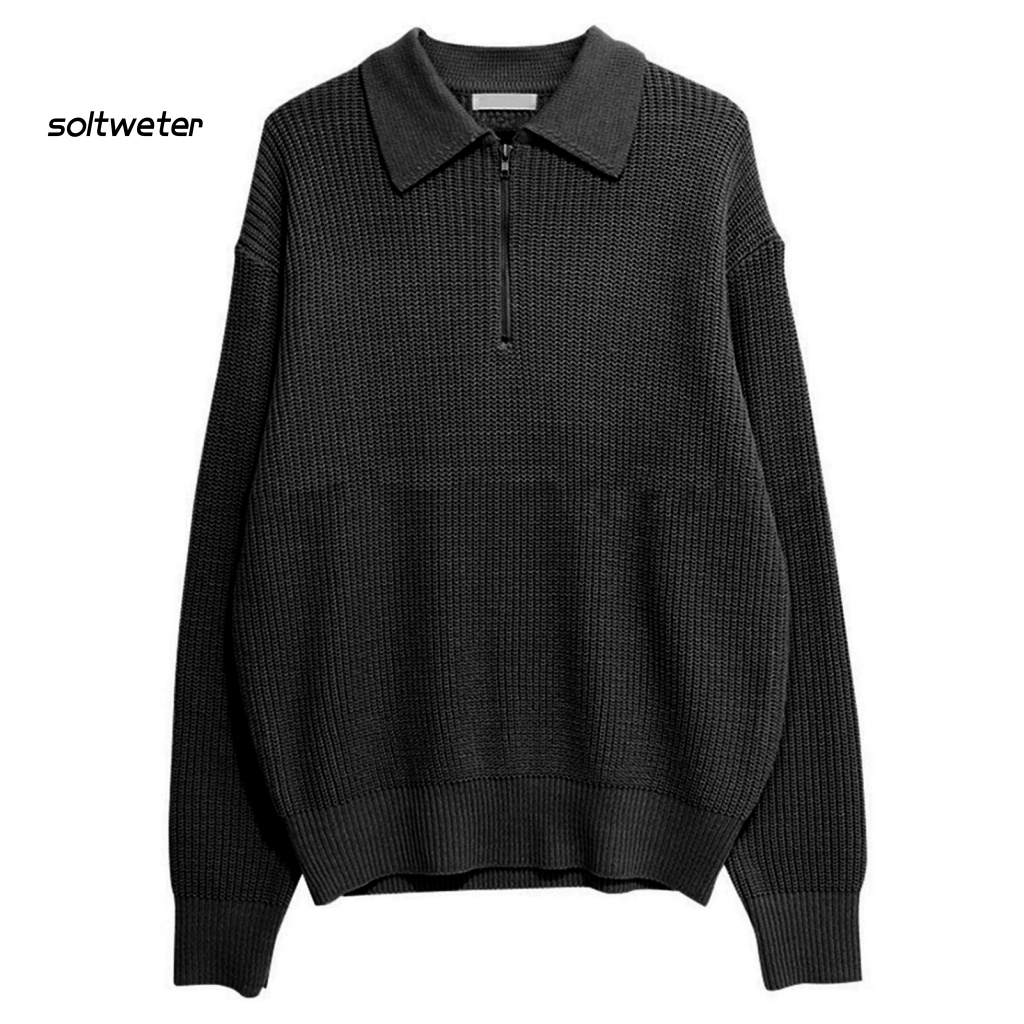 Áo Sweater Tay Dài Cổ Bẻ Màu Trơn Có Khóa Kéo Giữ Ấm Mùa Thu Cho Nam