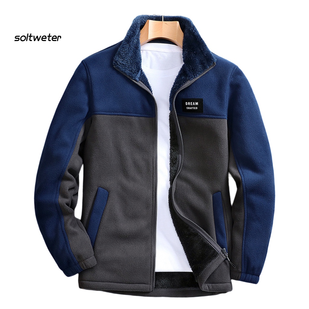 Áo Khoác Lông Cừu Cổ Đứng Tay Dài Phối Màu Tương Phản Size Lớn Phong Cách Đường Phố Cho Nam