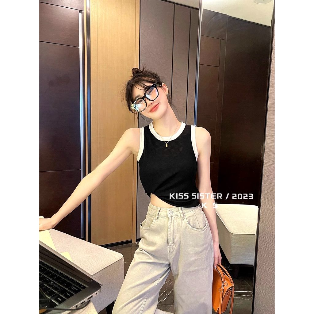 Áo Sát Nách Cổ Tròn Màu Sáng Trong Suốt Phong Cách Hàn Quốc Đơn Giản Thời Trang Mùa Hè