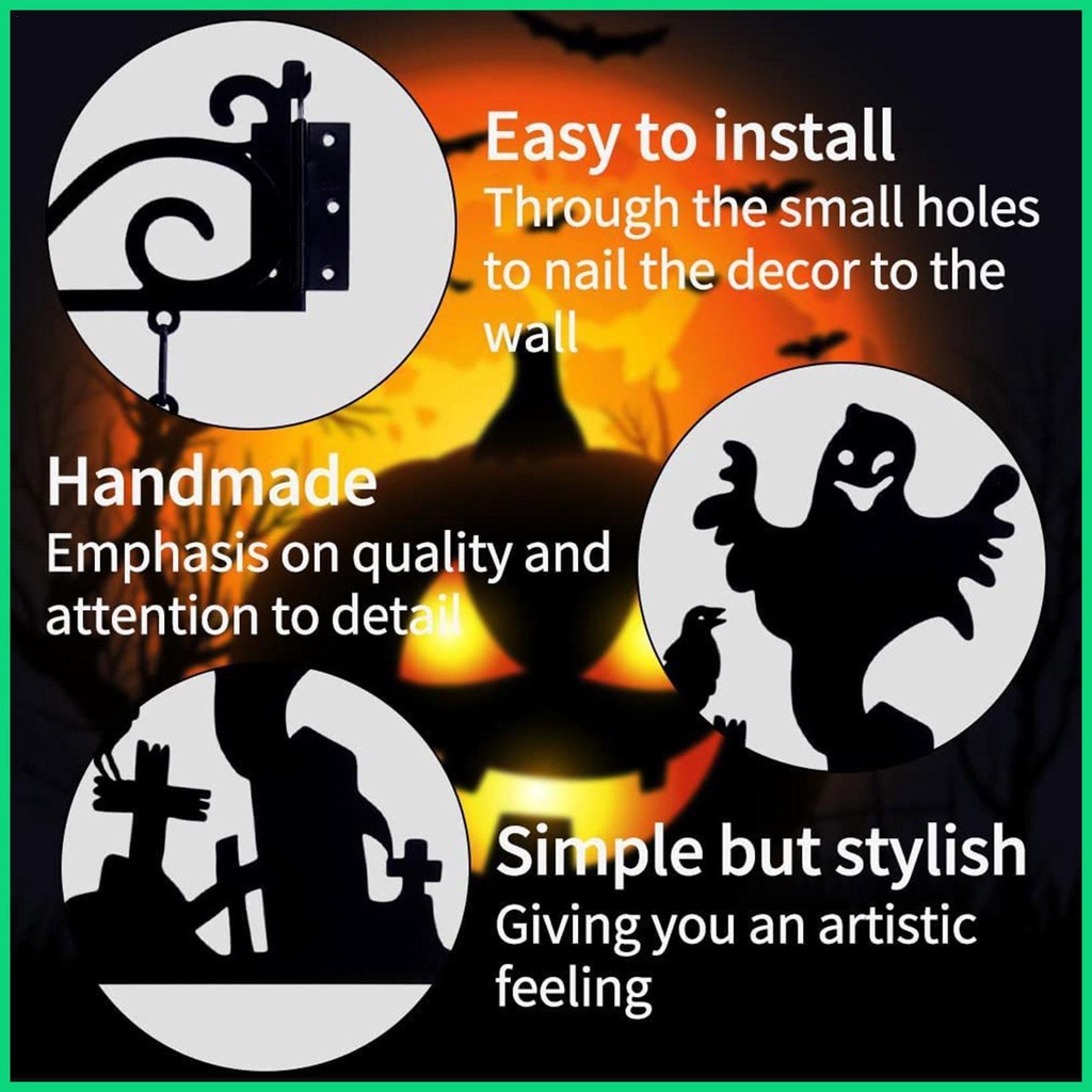 Biển Hiệu Kim Loại Treo Tường Trang Trí Halloween Hình Ma Mèo Đen