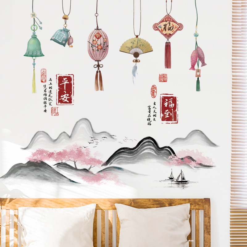 Giấy Dán Tường Tự Dính Chống Thấm Nước Họa Tiết Phong Cảnh Trung Hoa Trang Trí Phòng Khách / Nhà