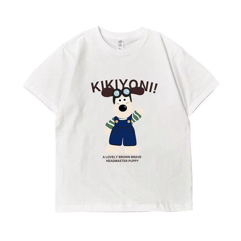 Áo Thun cotton Tay Ngắn Cổ Tròn In Hình Cún Con Phong Cách Hàn Quốc Dành Cho Nam Nữ