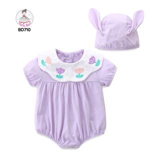 Body tím cổ hoa kèm nón có tai ngộ nghĩnh