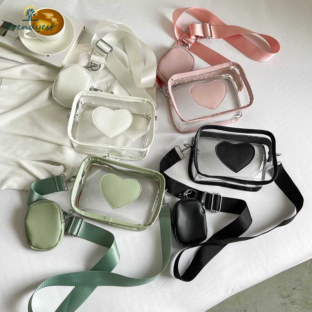 Túi Đeo Chéo Nhỏ Bằng PVC Trong Suốt In Họa Tiết Trái Tim Thời Trang Cho Nữ