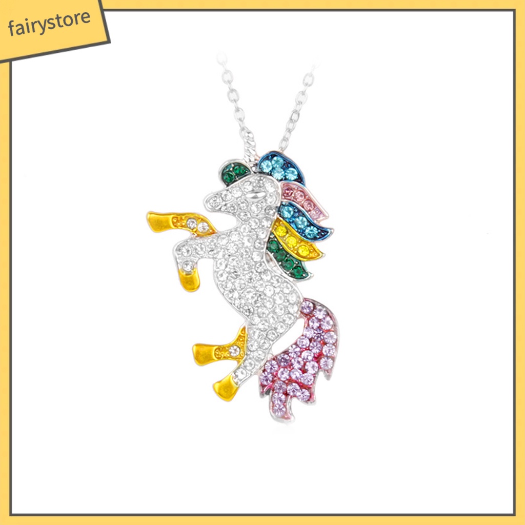 Vòng cổ Mặt Hình Ngựa Một Sừng Đính Đá Nhiều Màu Sắc Thời Trang Cho Nữ