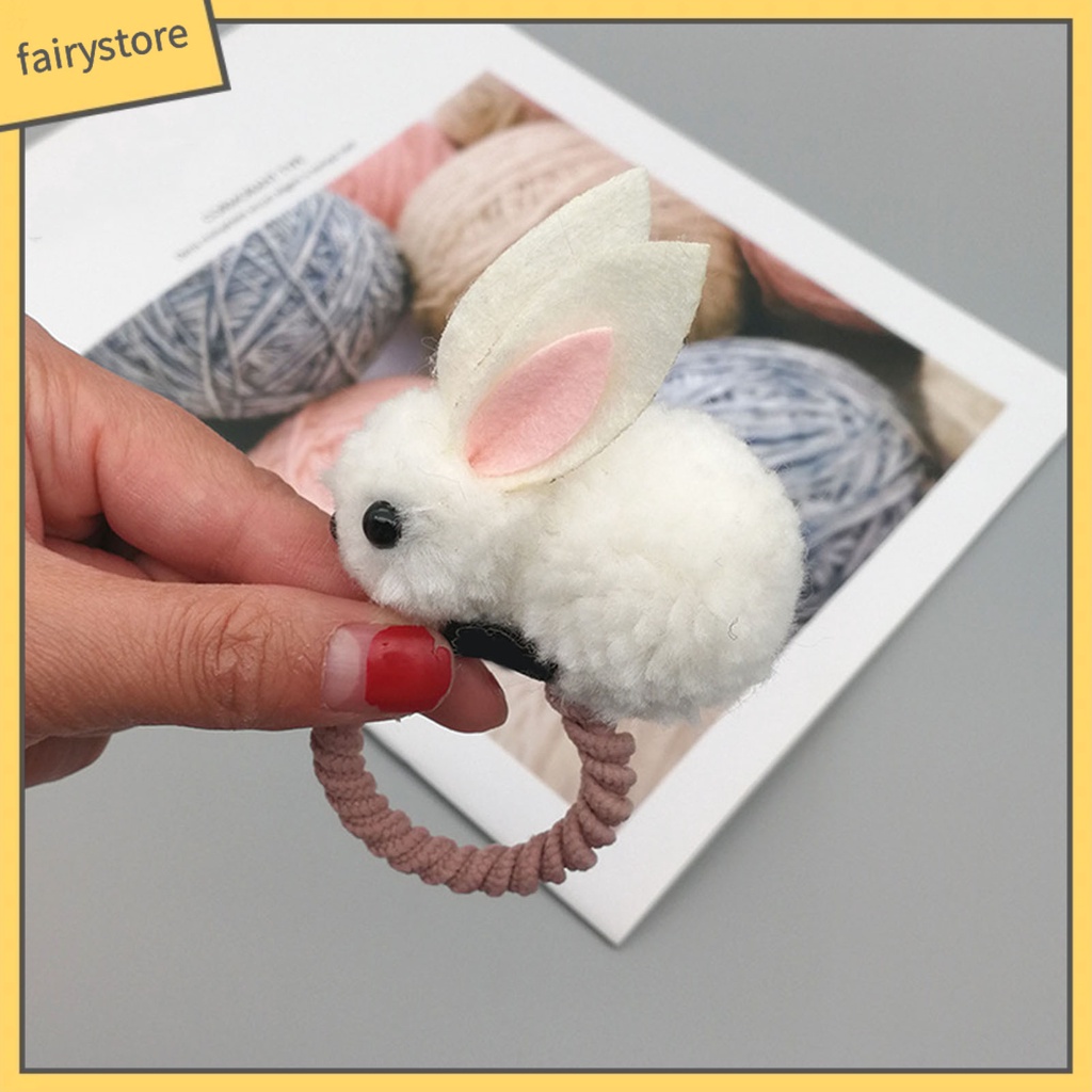 Dây Cột Tóc Cao Su Co Giãn Bọc Vải Lông Hình Thỏ Hoạt Hình