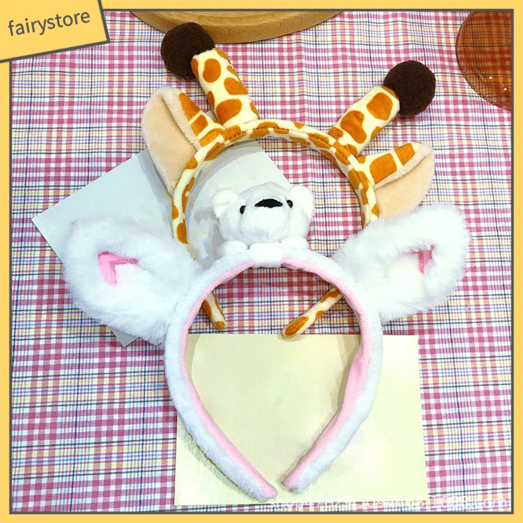 Băng Đô Tai Thỏ / Gấu / Hươu Cao Cổ Phủ Lông Xù Dễ Thương Dành Cho Nữ