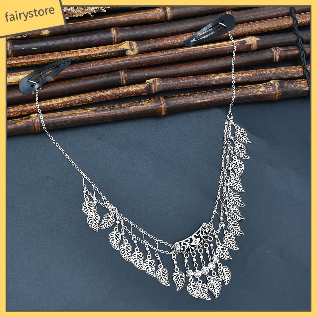 Kẹp Tóc Dạng Chuỗi Hai Lớp Đính Lá Tua Rua Phong Cách Bohemia Cho Nữ