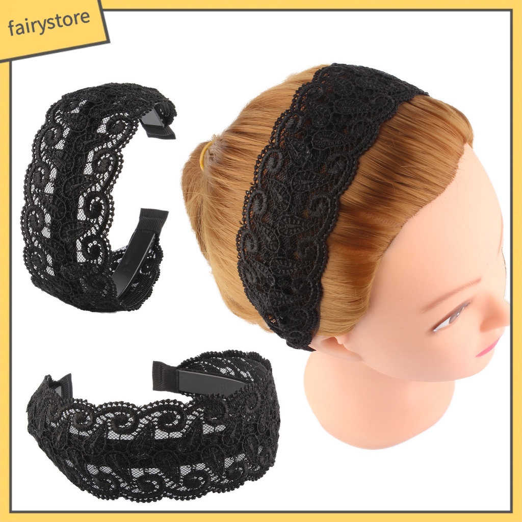 Băng Đô Cài Tóc Phối Ren Thêu Họa Tiết Lá Rỗng Nhẹ Màu Đen Chống Trượt Phong Cách Cổ Điển Cho Nữ