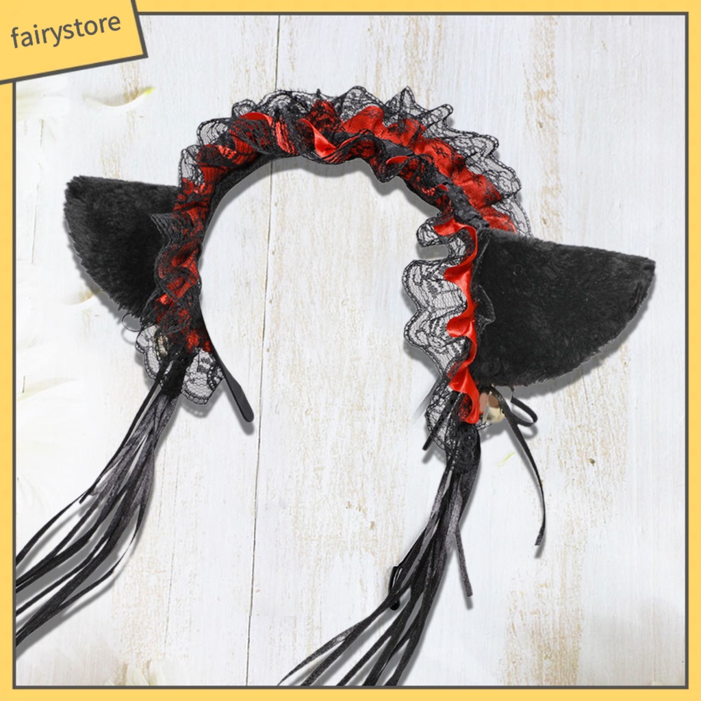 Băng Đô Tai Mèo Phối Ren Tua Rua Phong Cách Gothic Lolita Cho Nữ