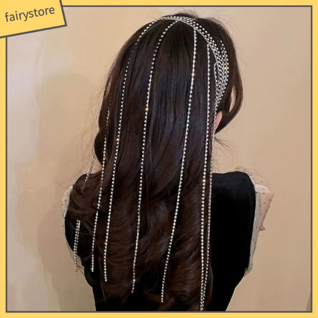 Cài Tóc Chữ U Dáng Dài Nhiều Lớp Đính Đá Phối Tua Rua Thời Trang Dự Tiệc