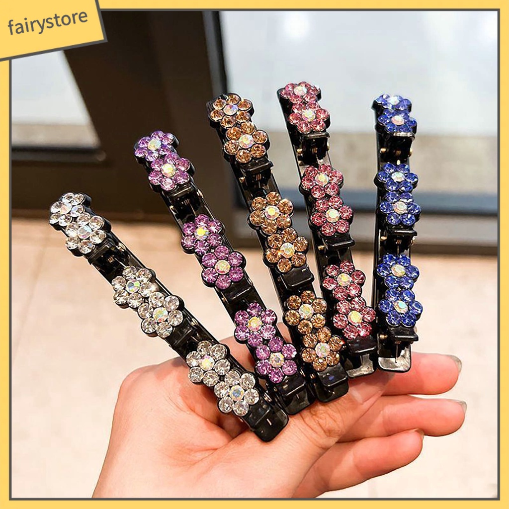 [FRO] Kẹp Tóc Mái Đôi Trang Trí Hoa Đính Đá Sáng Bóng Thanh Lịch Chống Rơi Phong Cách Hàn Quốc