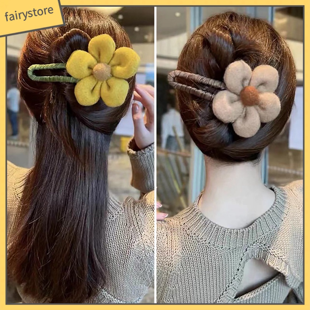 Kẹp Tóc Hình Bông Hoa Màu Trơn Co Giãn Chống Trượt Phong Cách Vintage