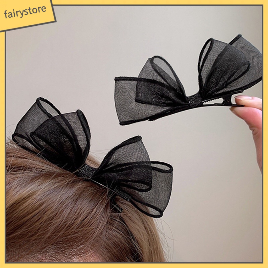 [FRO] Set 2 Kẹp Tóc Nơ Lưới Hai Lớp Chống Trượt Trọng Lượng Nhẹ Có Thể Tái Sử Dụng Trang Trí Tiệc Tùng Dành Cho Nữ