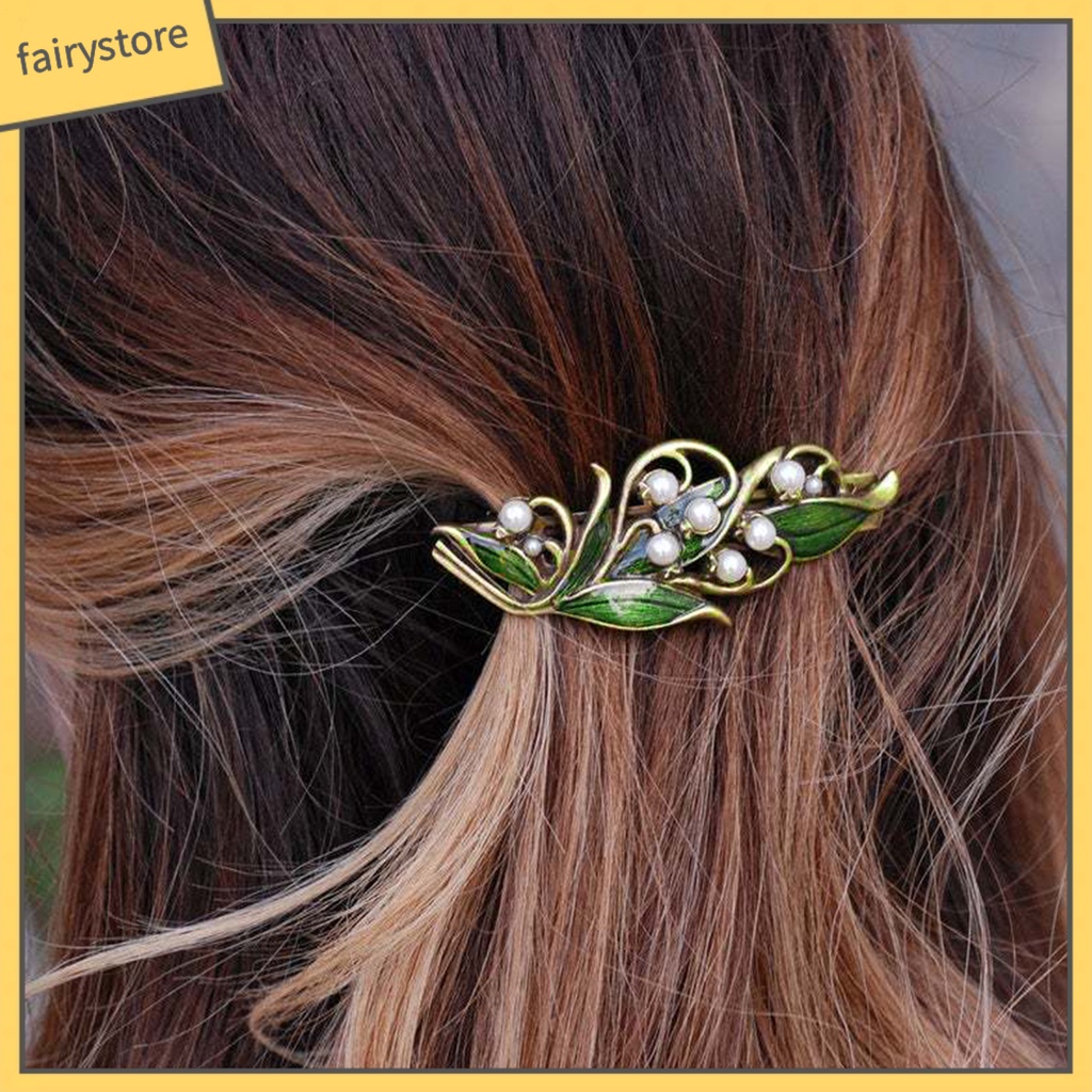 Kẹp Tóc Hình Lá Đính Ngọc Trai Nhân Tạo Chống Trượt