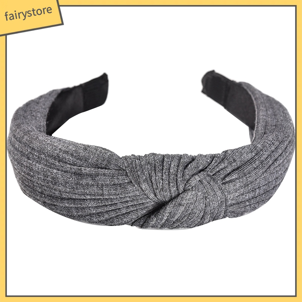 Băng Đô Cài Tóc Bản Rộng Thắt Nơ Màu Trơn Chống Trượt Cho Nữ