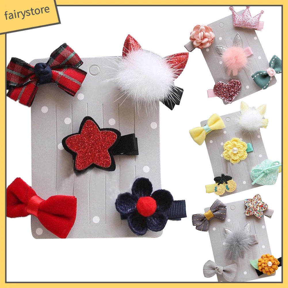 Set 5 Kẹp Tóc Hình Ngôi Sao / Nơ / Bông Hoa Ngọt Ngào Cho Bé Gái