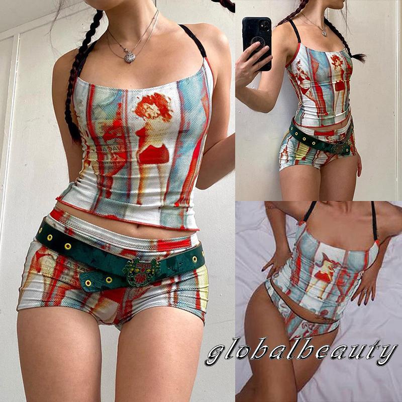 Áo Croptop Hai Dây Hở Lưng In Họa Tiết Phong Cách Retro Mùa Hè Dành Cho Nữ