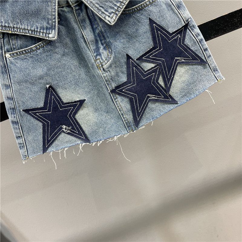 Chân Váy Jeans Chữ A Đính Ngôi Sao Thời Trang Nữ Tính