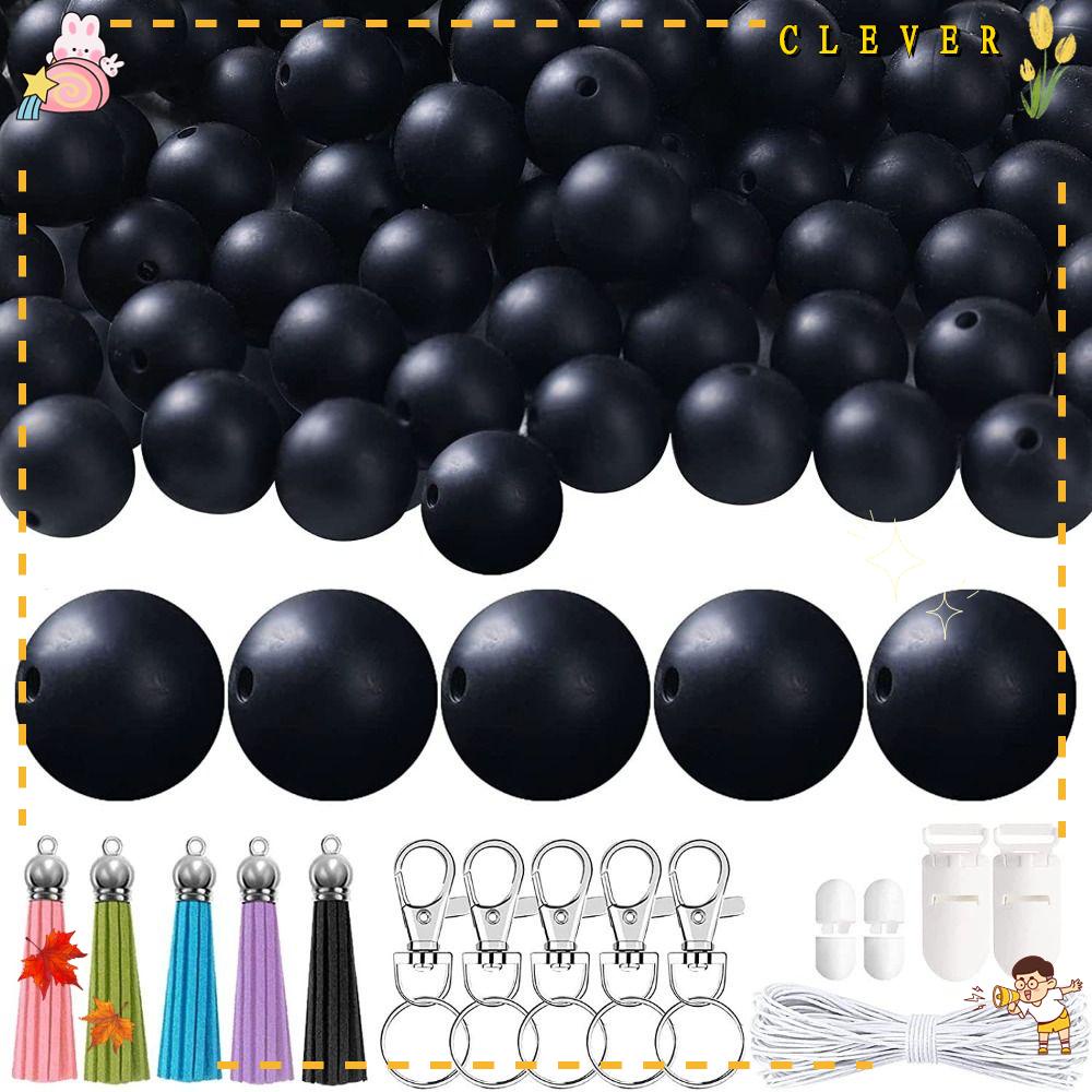 Bộ 100 Hạt Silicone Tròn Xâu Chuỗi 15mm Dùng Làm Móc Khóa DIY
