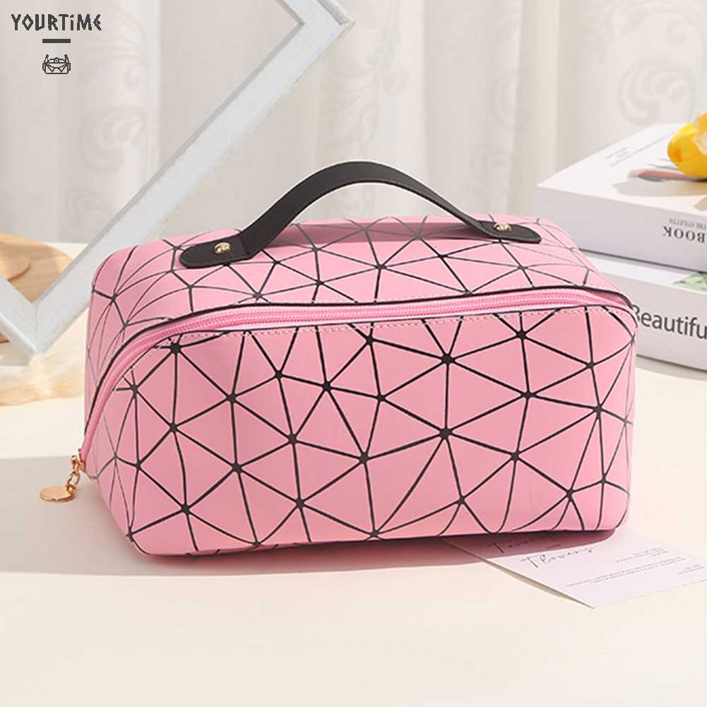 Túi Đựng Mỹ Phẩm Da PU Mềm Họa Tiết Lưới Hình Thoi Dung Tích Lớn Thích Hợp Làm Quà Tặng